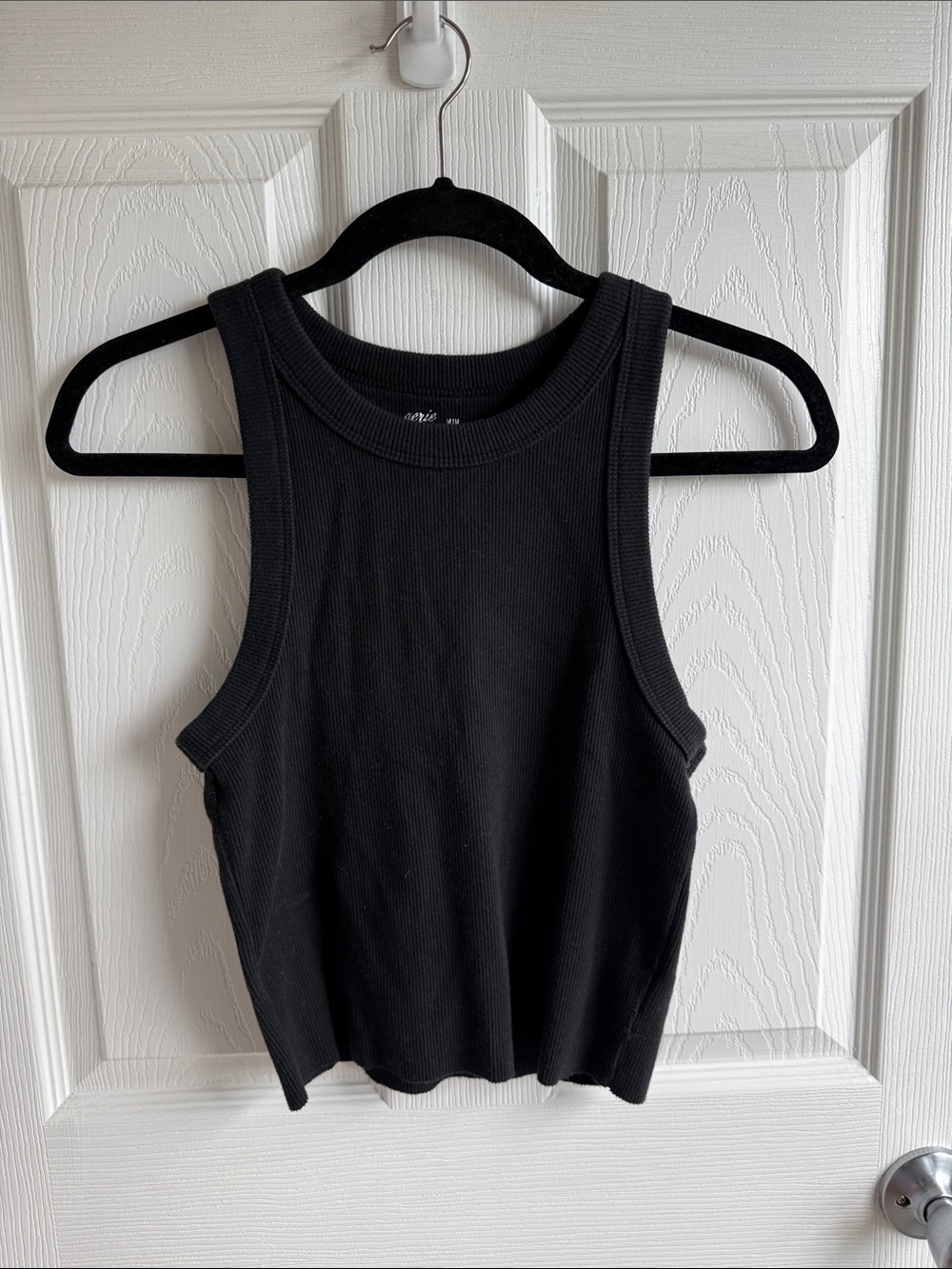 aerie Black Ribbed Cropped Tank Top